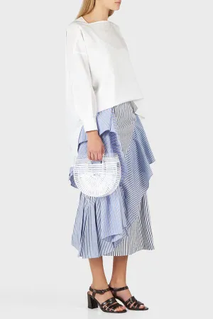 Panel Ruffle Drape Mix Striped Skirt