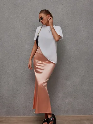 Peach Satin Flared Skirt