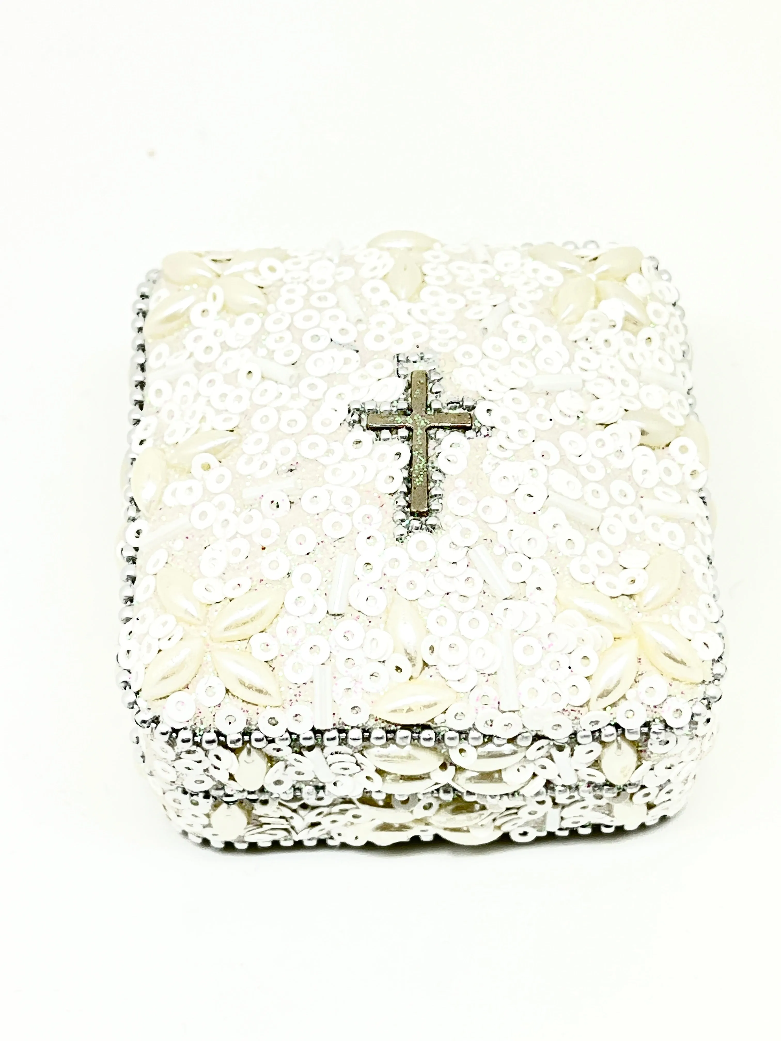 Pearl and Cross Rosary Box (Square)