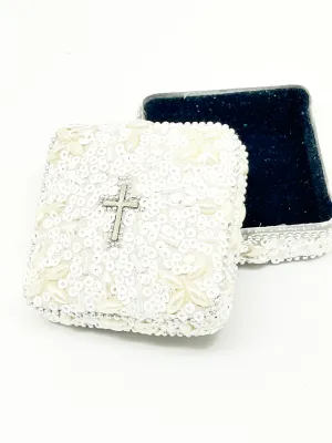 Pearl and Cross Rosary Box (Square)