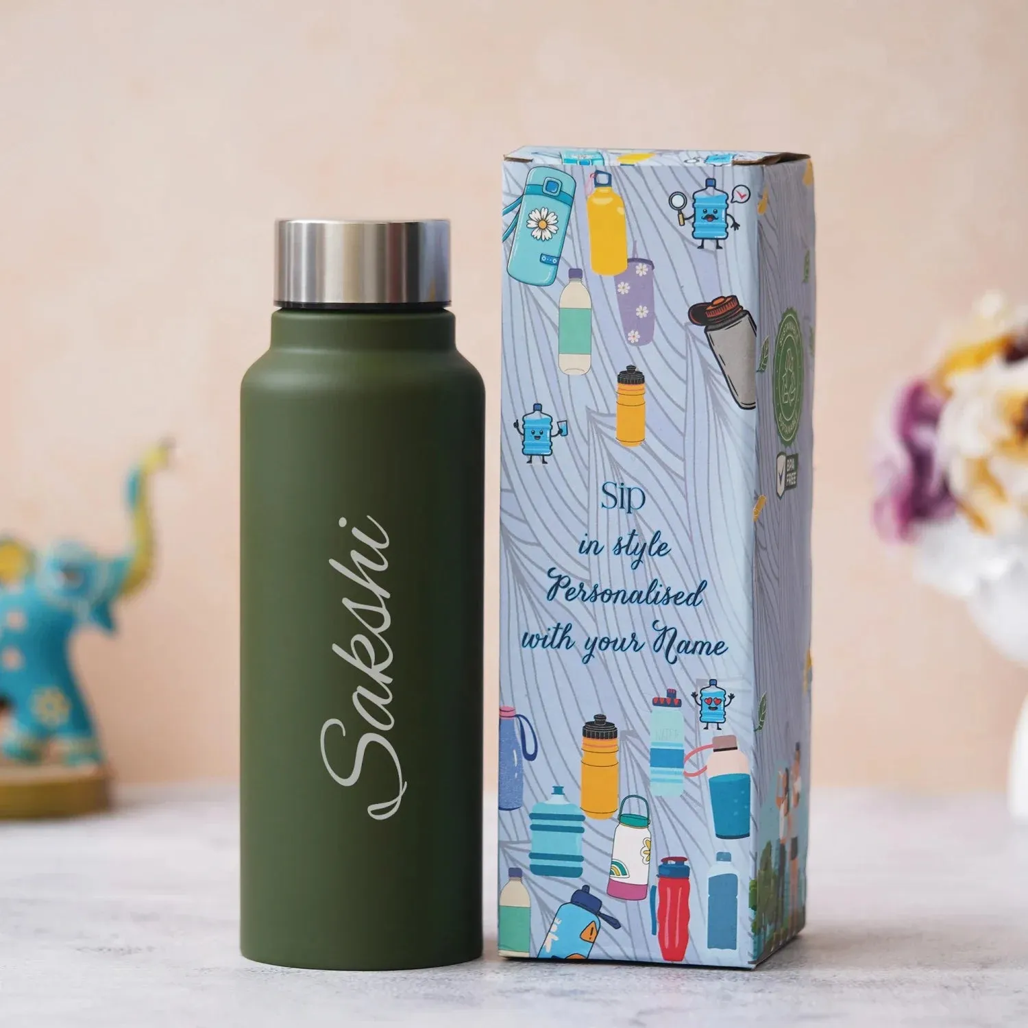 Personalized Classic Couple Water Bottle - Green-DS6