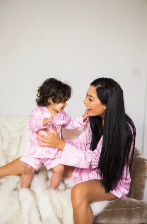 Pink satin striped pyjamas (with shorts) - ADULT