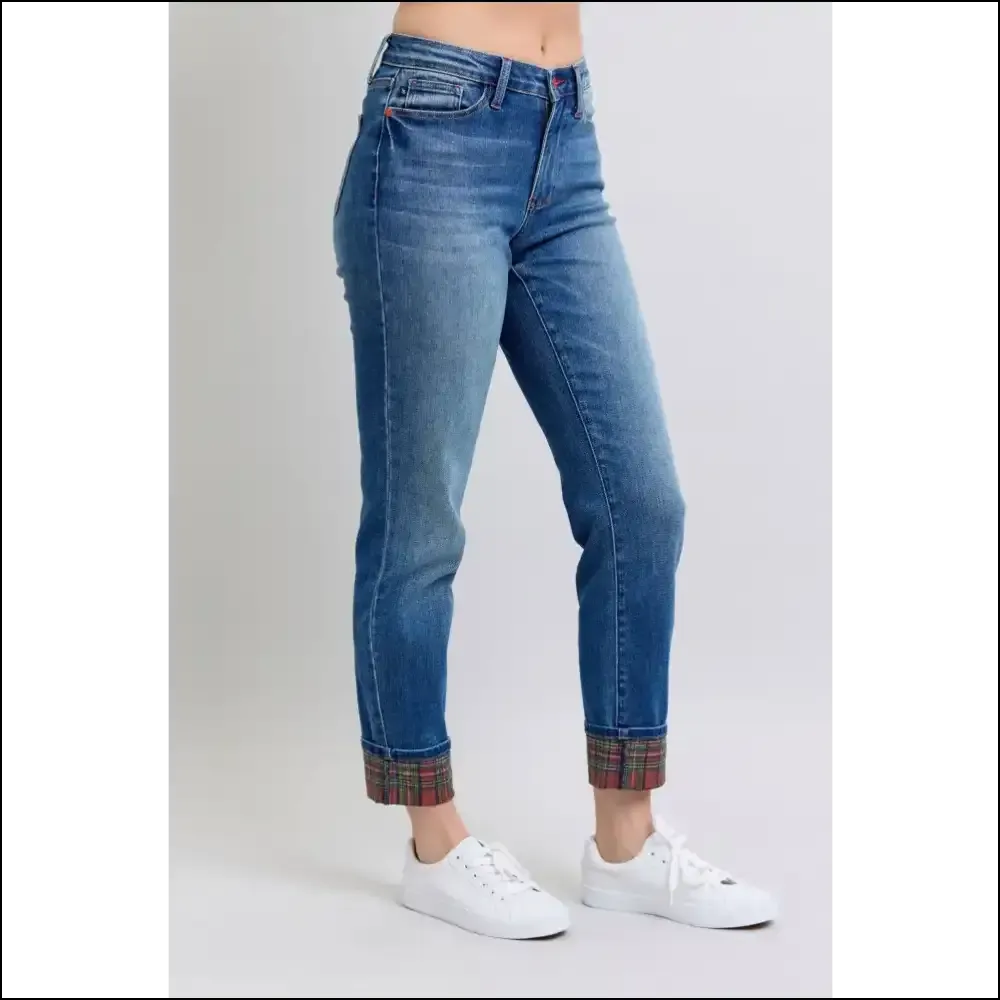 Plaid Print Cuff Jeans: for when your Legs Want to Join the Party! 🎉👖