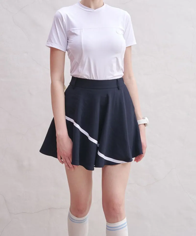 POSHERD Signature Ribbon Flare Skirt - Navy