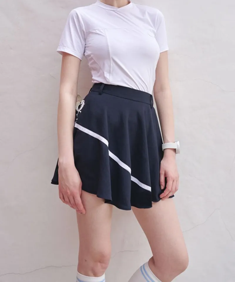 POSHERD Signature Ribbon Flare Skirt - Navy