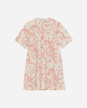 Print Denim A-line Mini Dress - Egret