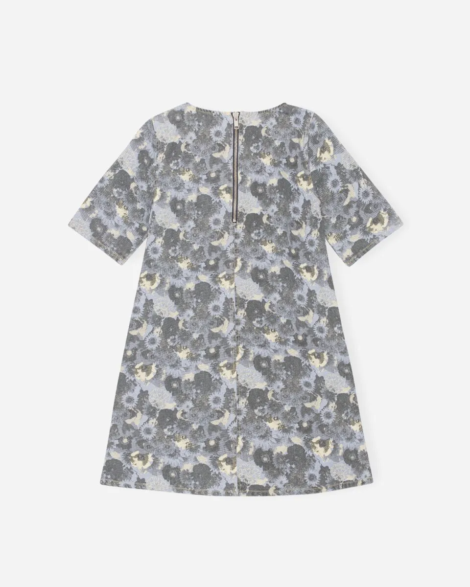 Print Denim Mini Dress - Brunnera Blue