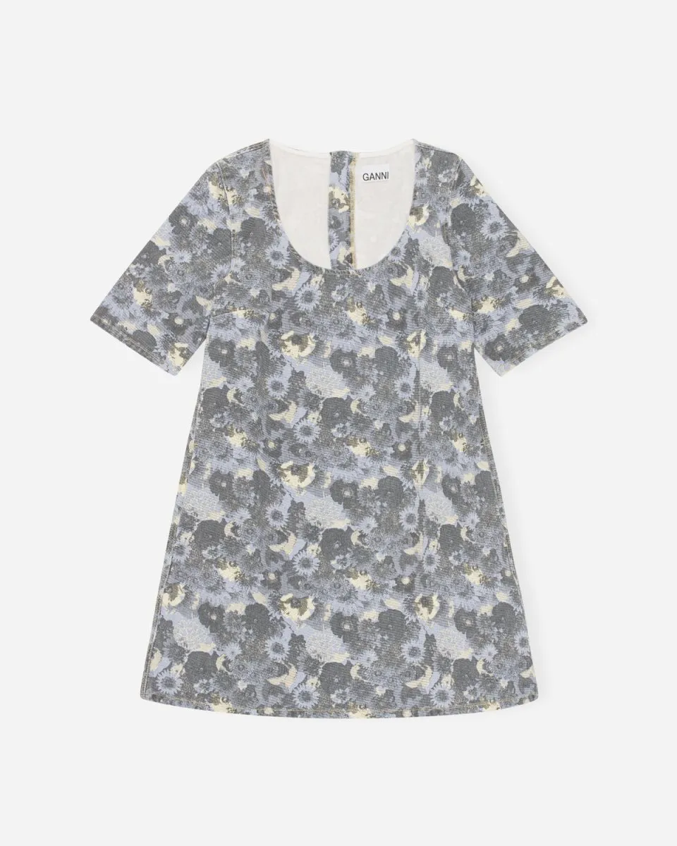 Print Denim Mini Dress - Brunnera Blue
