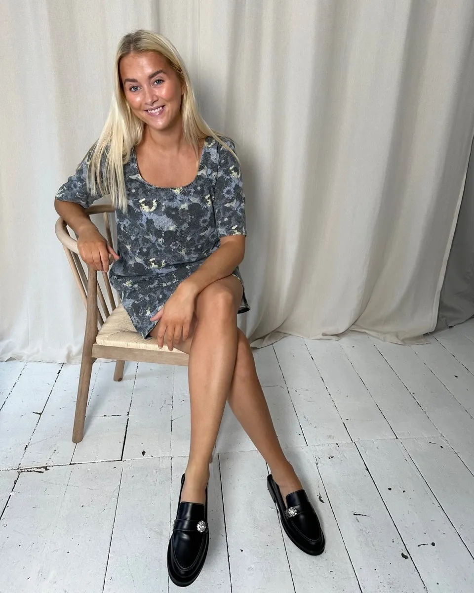 Print Denim Mini Dress - Brunnera Blue