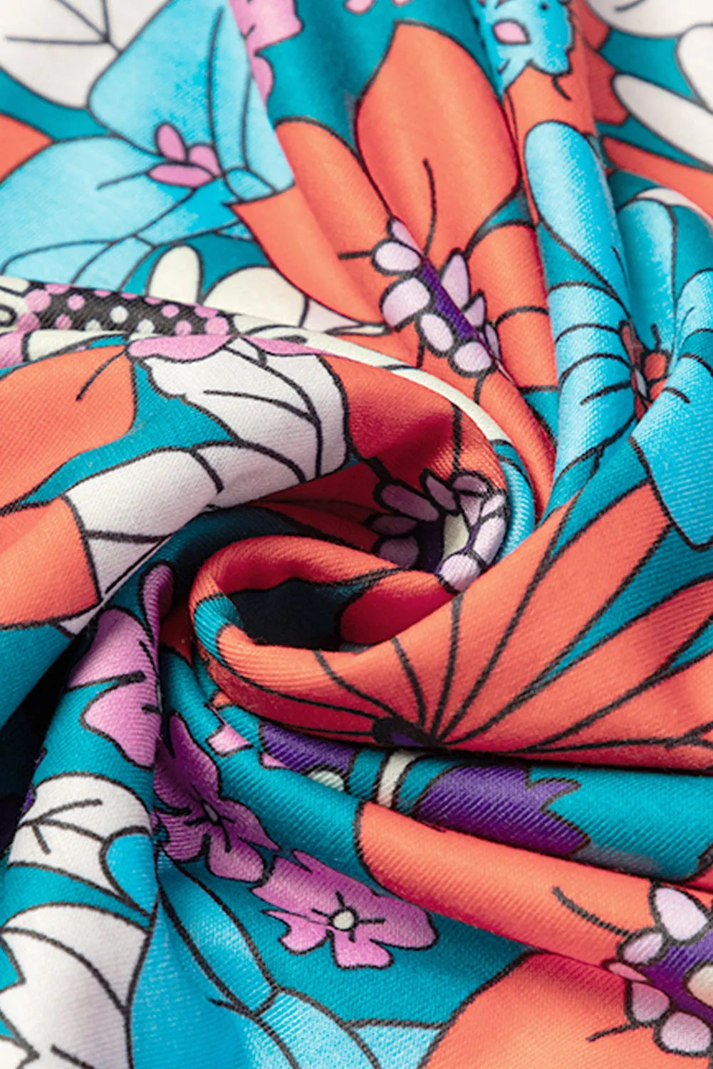 Printed Floral Contrast Colorblock Ribbed Top