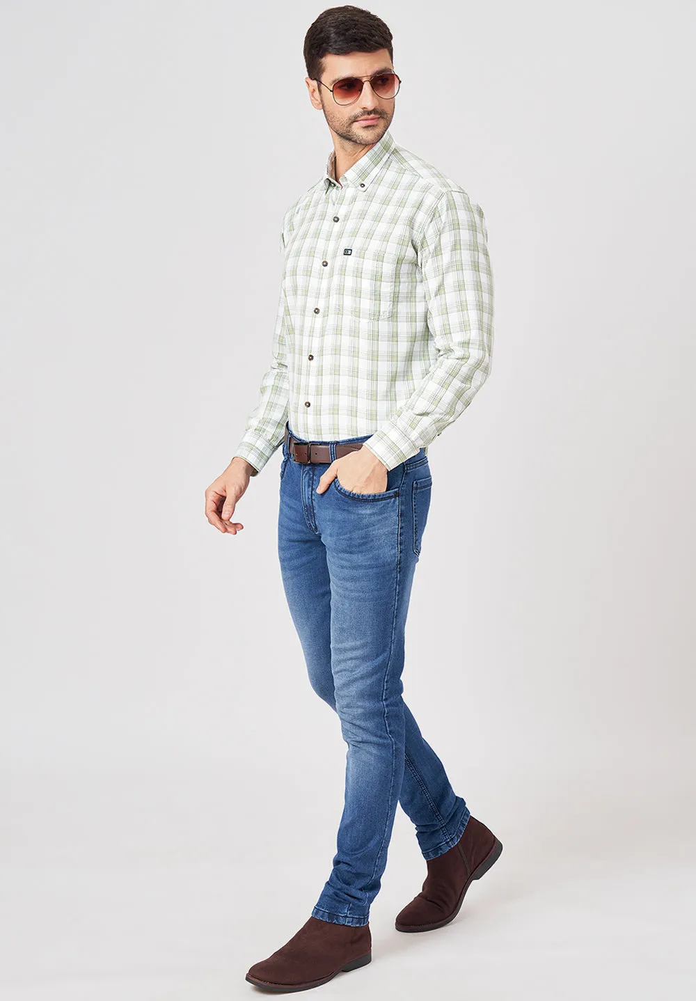 Pure Cotton Semi Formal-Smart Fit Shirt - 42854