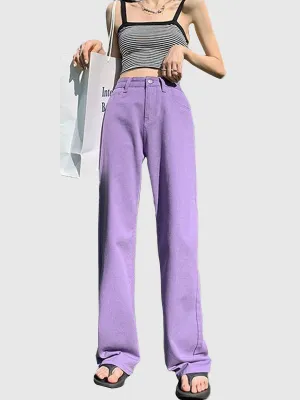 Purple Coloured Wash Straight Denim