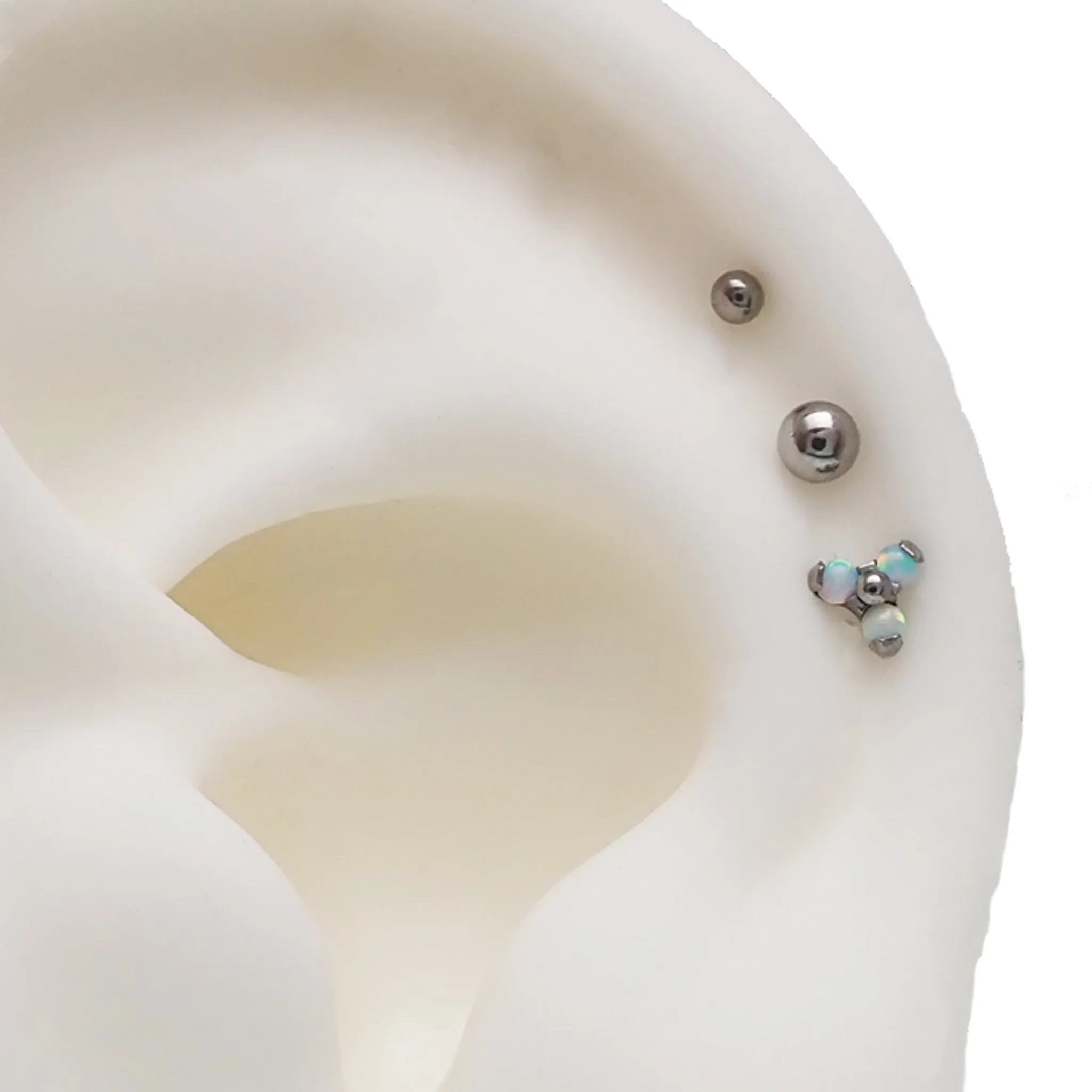 Push Fit Trio Opalite White & Titanium Balls Flatback Piercing 20g, 18g, 16g, 14g