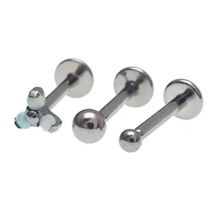 Push Fit Trio Opalite White & Titanium Balls Flatback Piercing 20g, 18g, 16g, 14g
