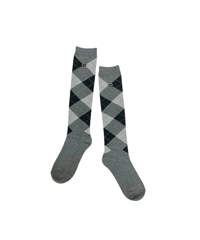 Q.C PLAY: Argyle Check Heart Knee Socks Golf Shorts - Gray