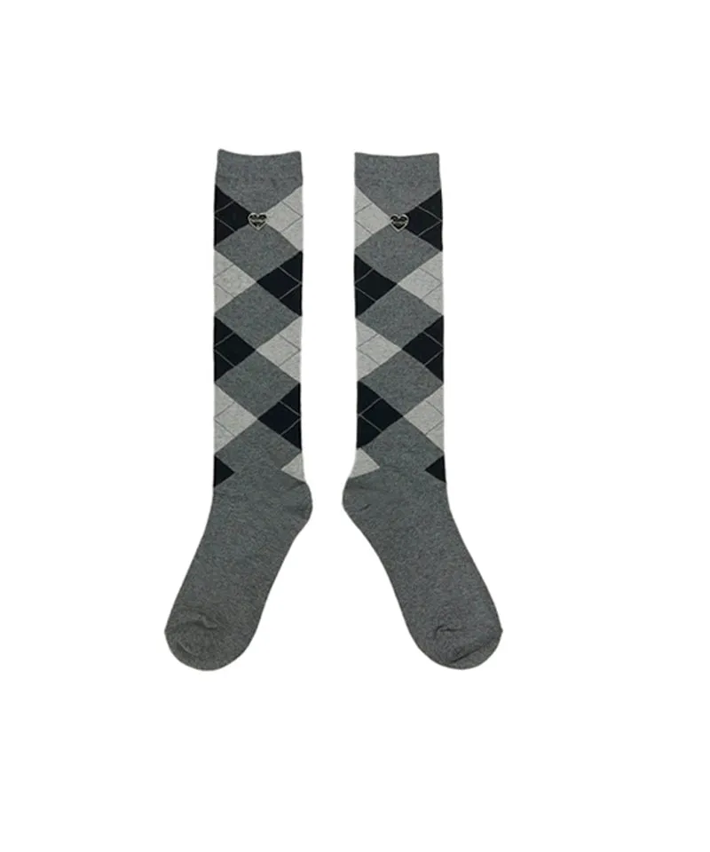 Q.C PLAY: Argyle Check Heart Knee Socks Golf Shorts - Gray