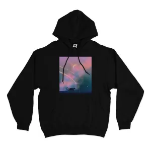 "Cat and Clouds" Basic Hoodie Black/White