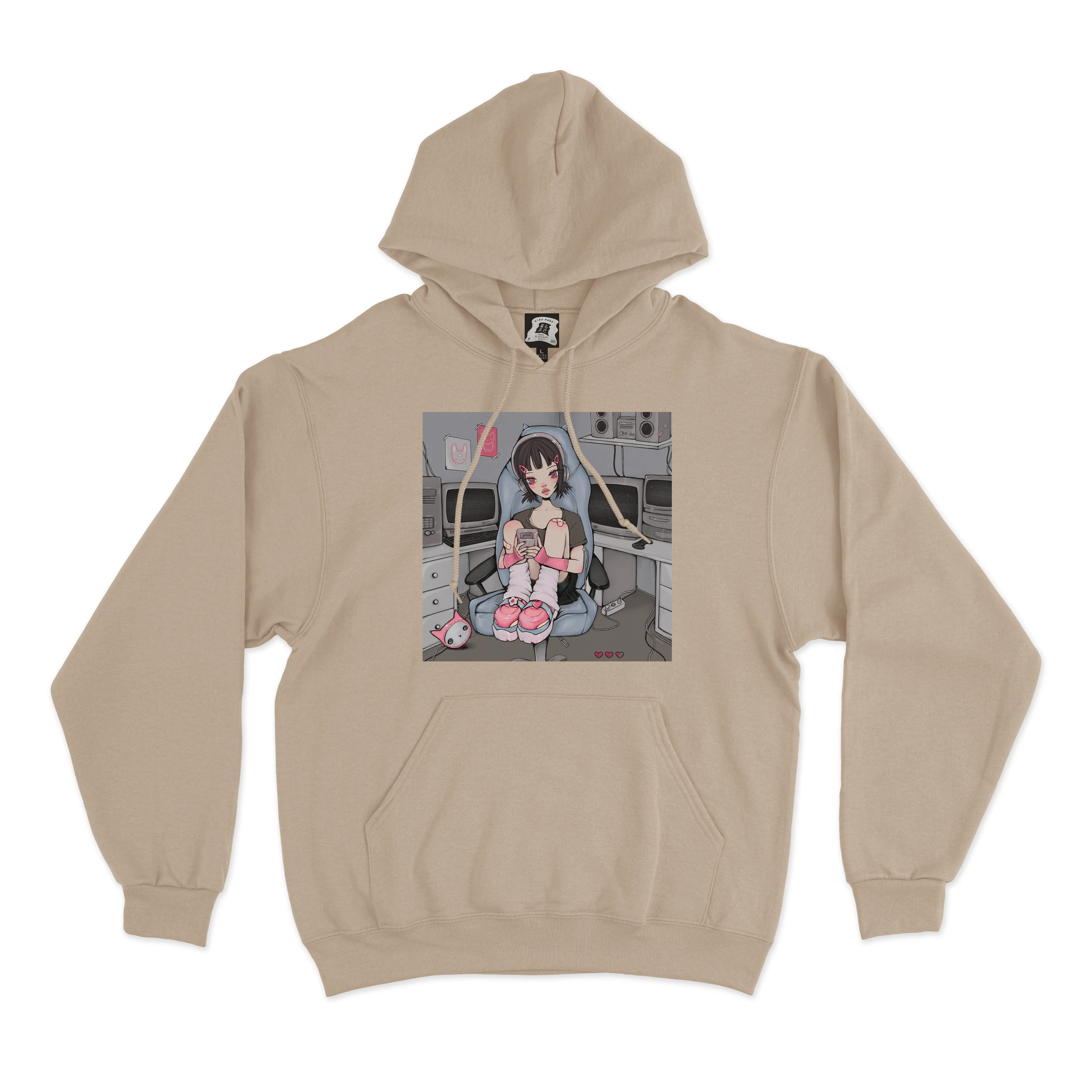 "Digital Girl" Basic Hoodie Beige
