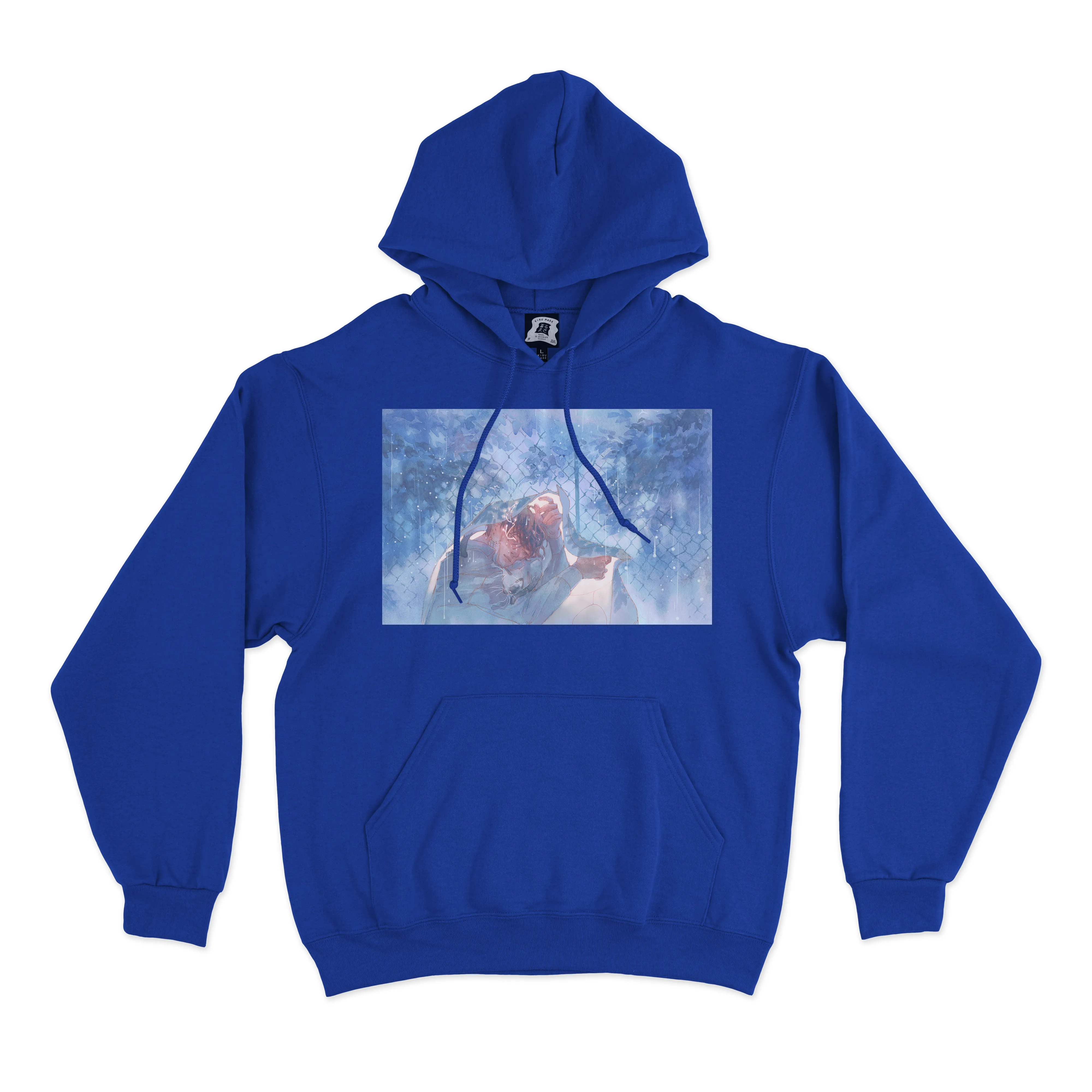 "Eyeline 9" Basic Hoodie White/Cobalt Blue