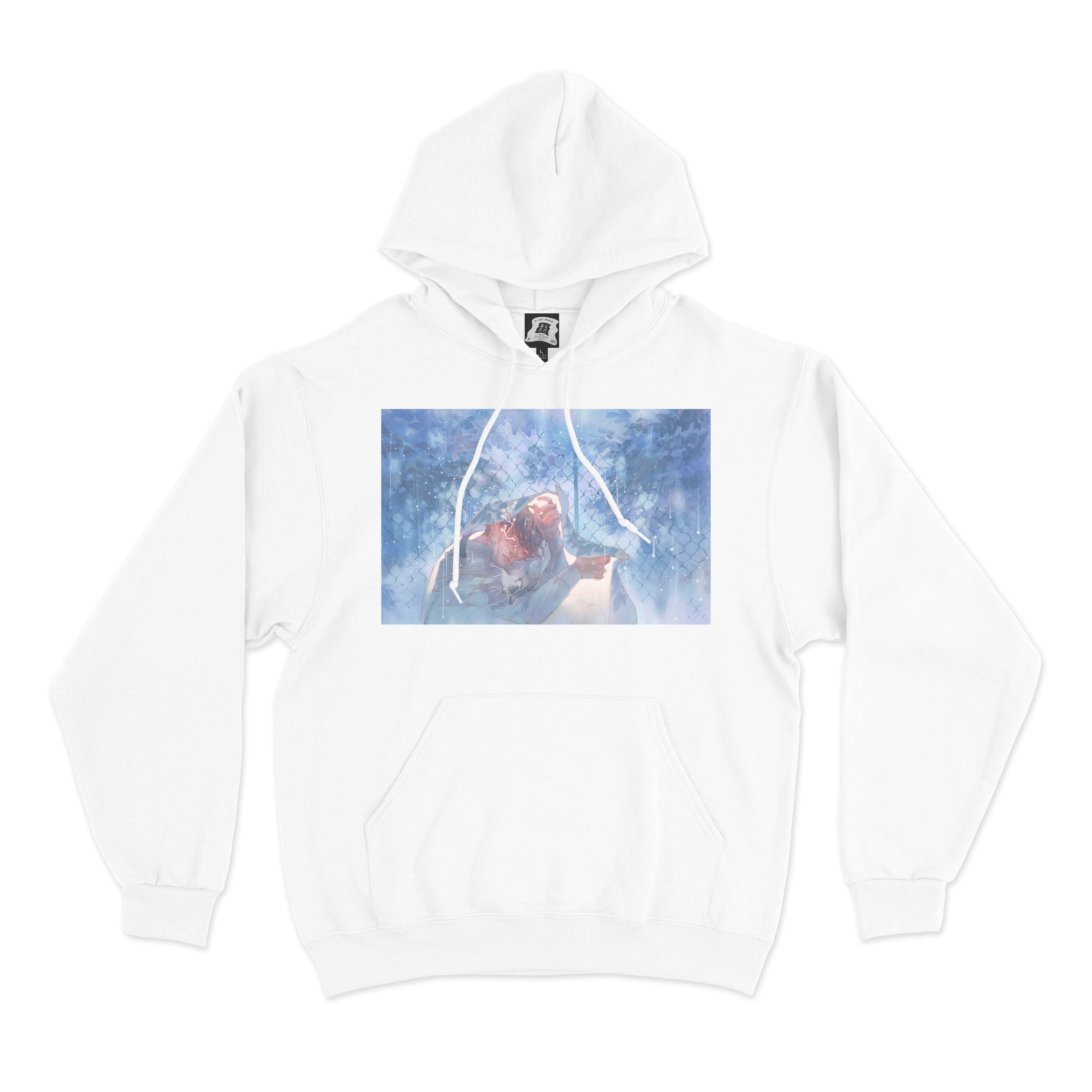 "Eyeline 9" Basic Hoodie White/Cobalt Blue