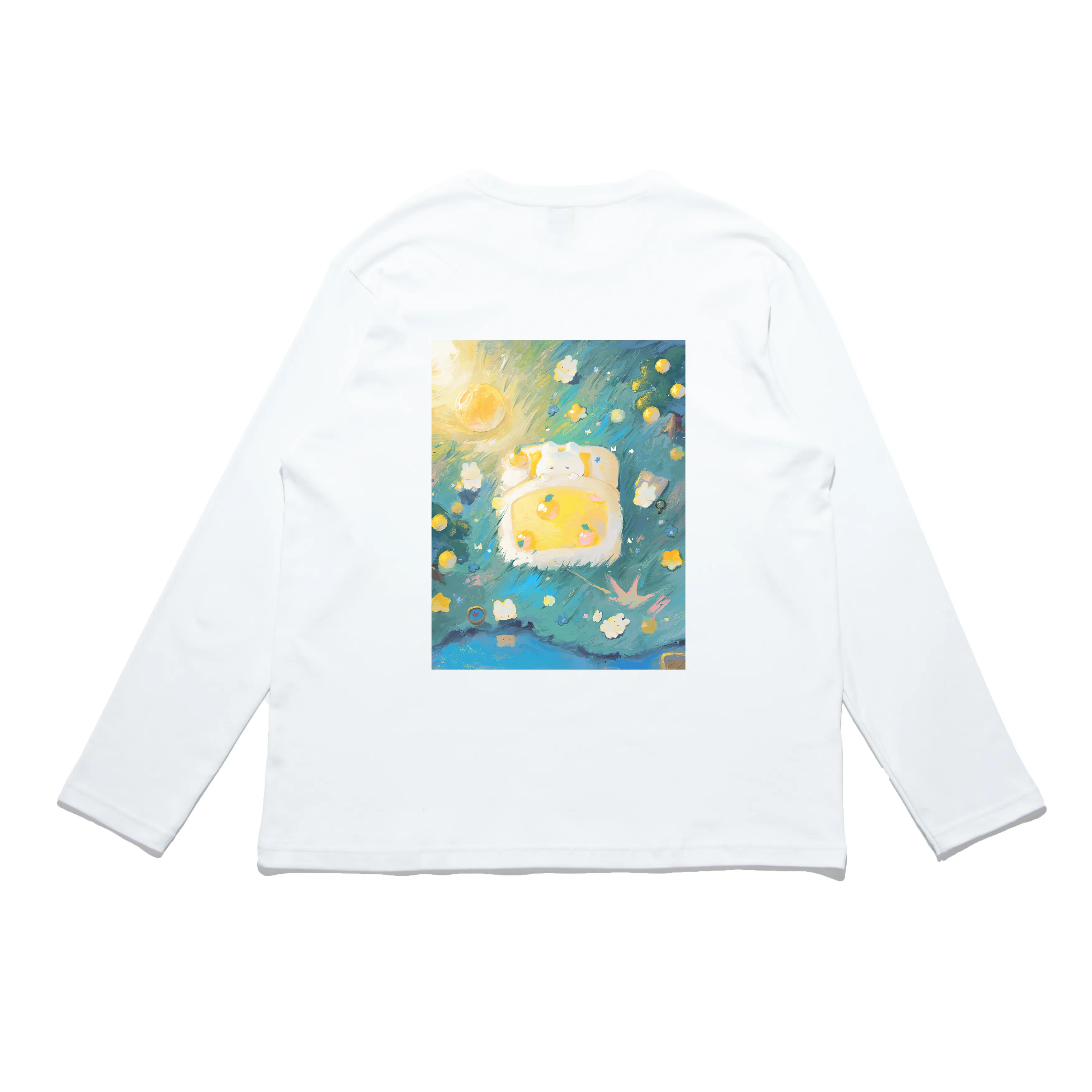 "Moon Bunny" Cut and Sew Wide-body Long Sleeved Tee White