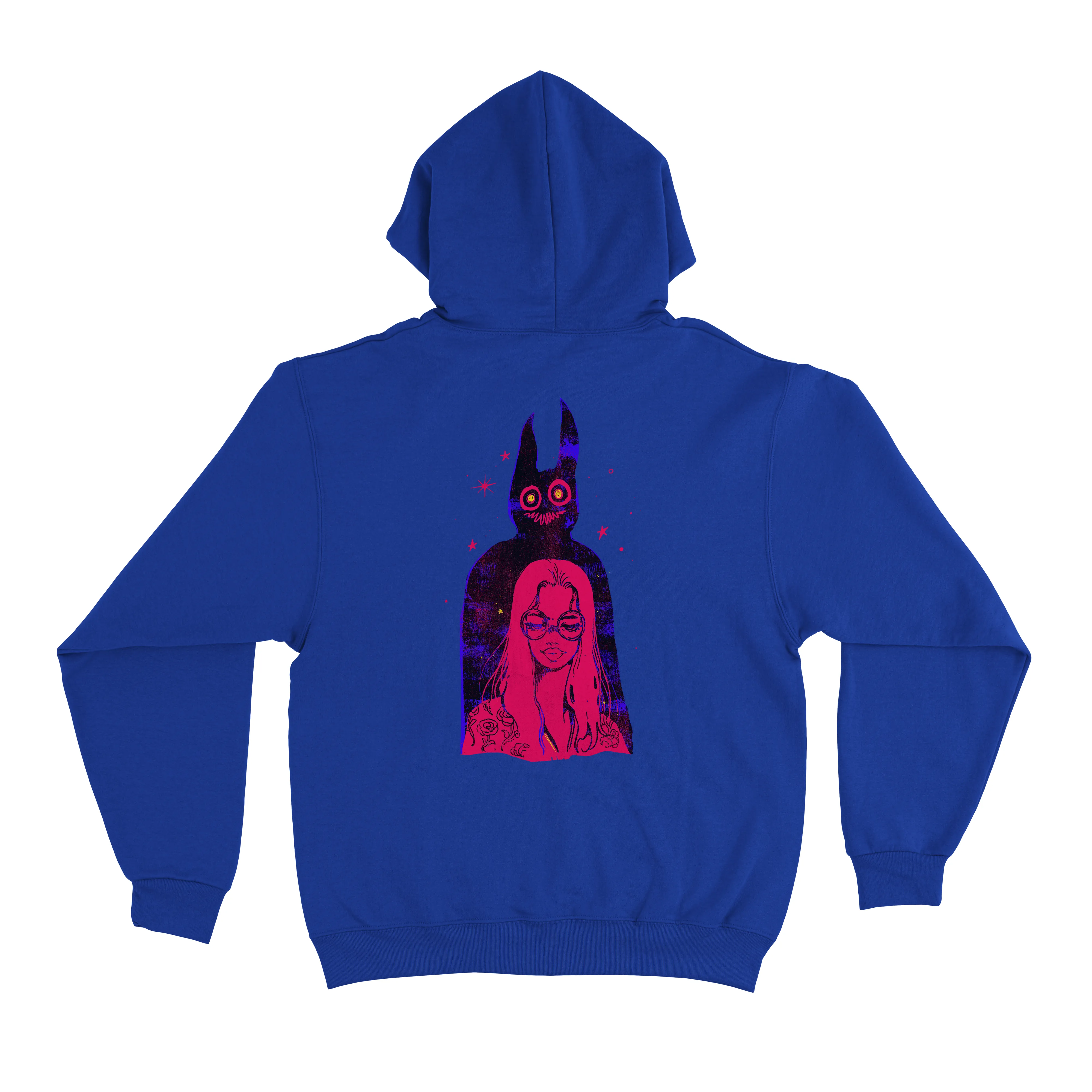 "Over your Shoulder" Basic Hoodie White/Black/Cobalt Blue
