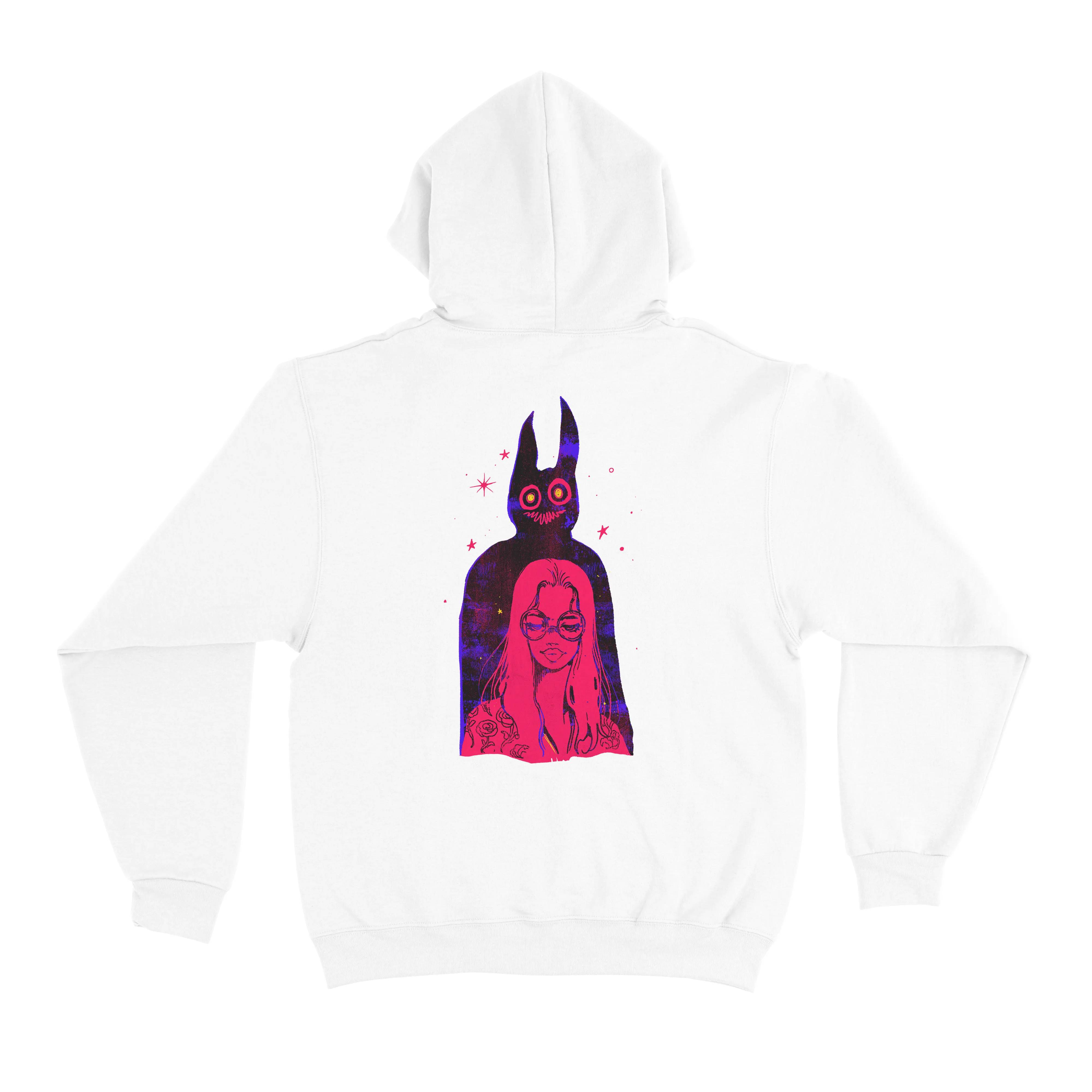 "Over your Shoulder" Basic Hoodie White/Black/Cobalt Blue