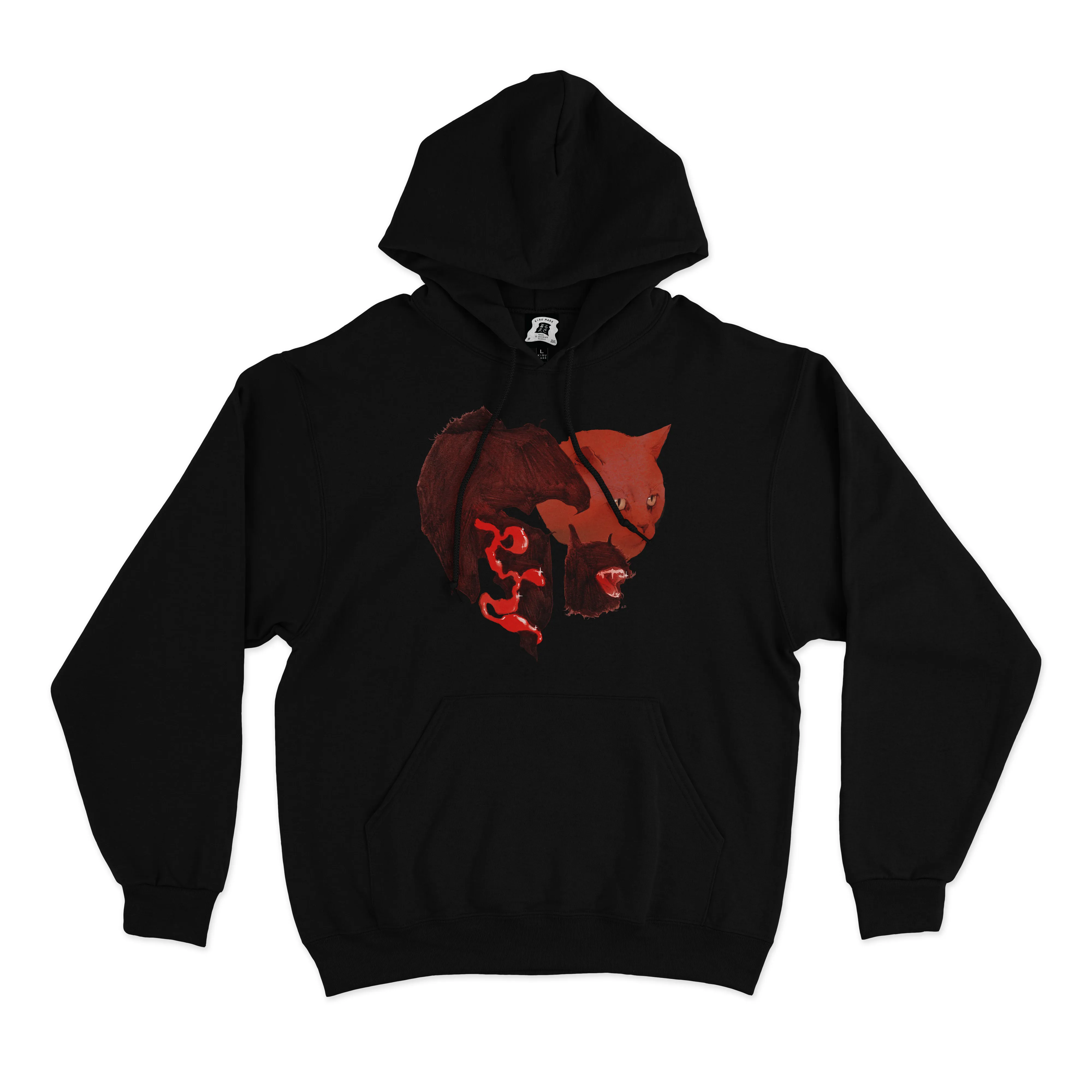 "Red Cat" Basic Hoodie Black/Beige