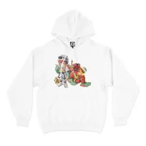 "Salmon run" Fleece Hoodie Black/White