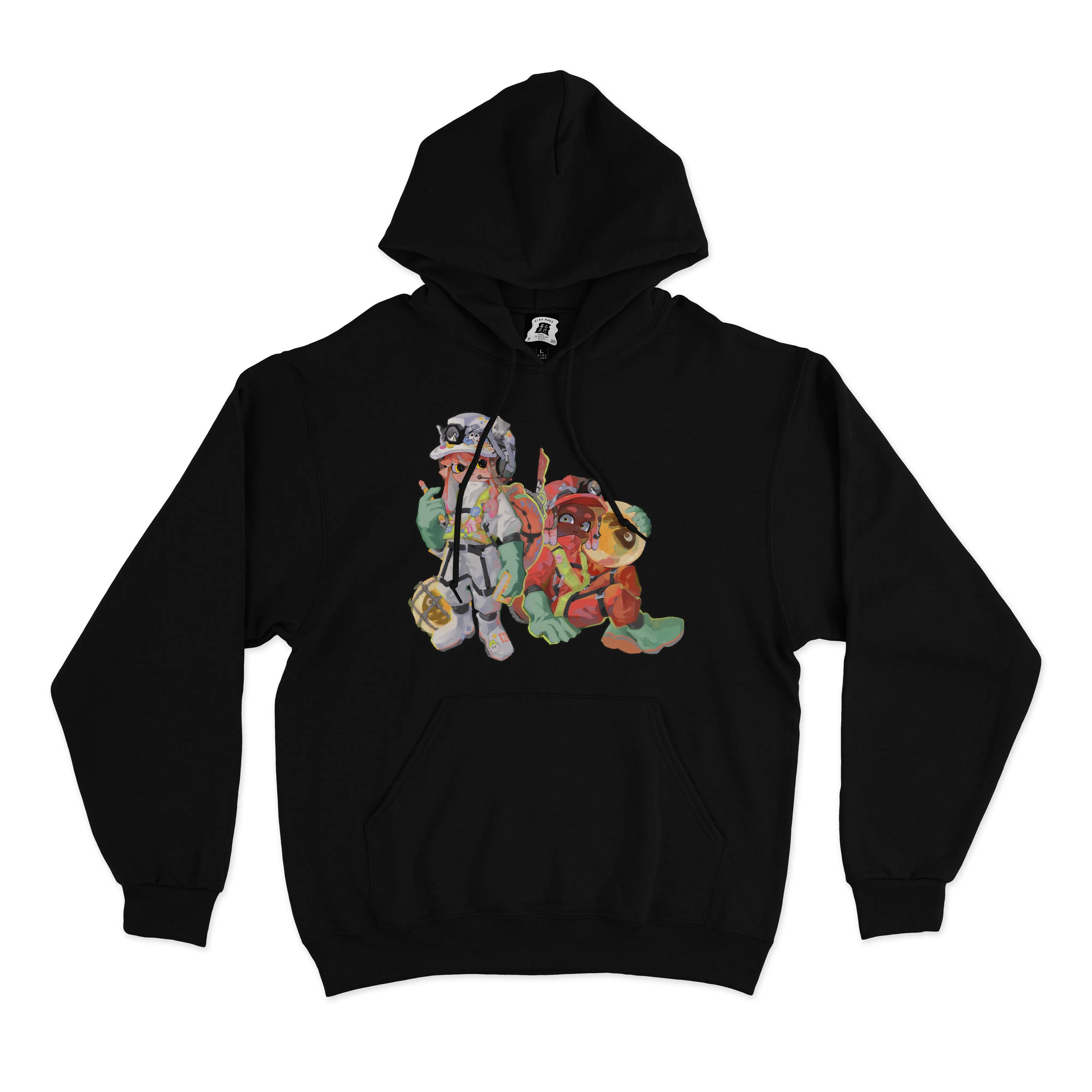 "Salmon run" Fleece Hoodie Black/White