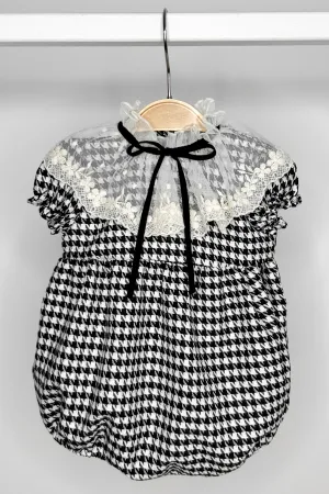 "Vivienne" Black Houndstooth Lace Romper