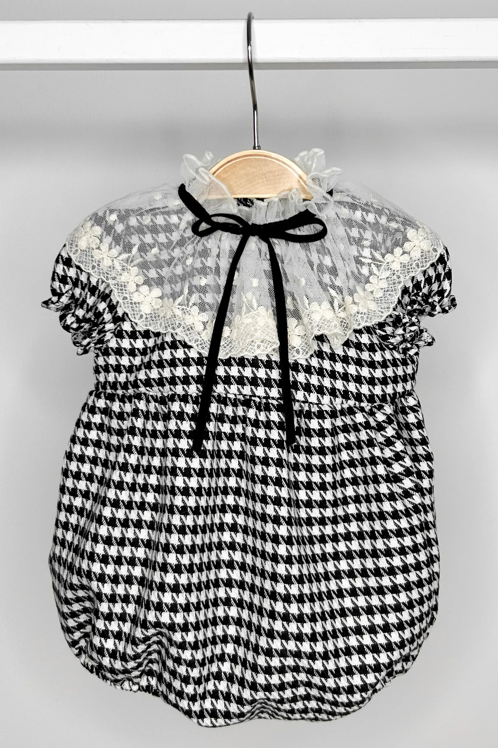 "Vivienne" Black Houndstooth Lace Romper