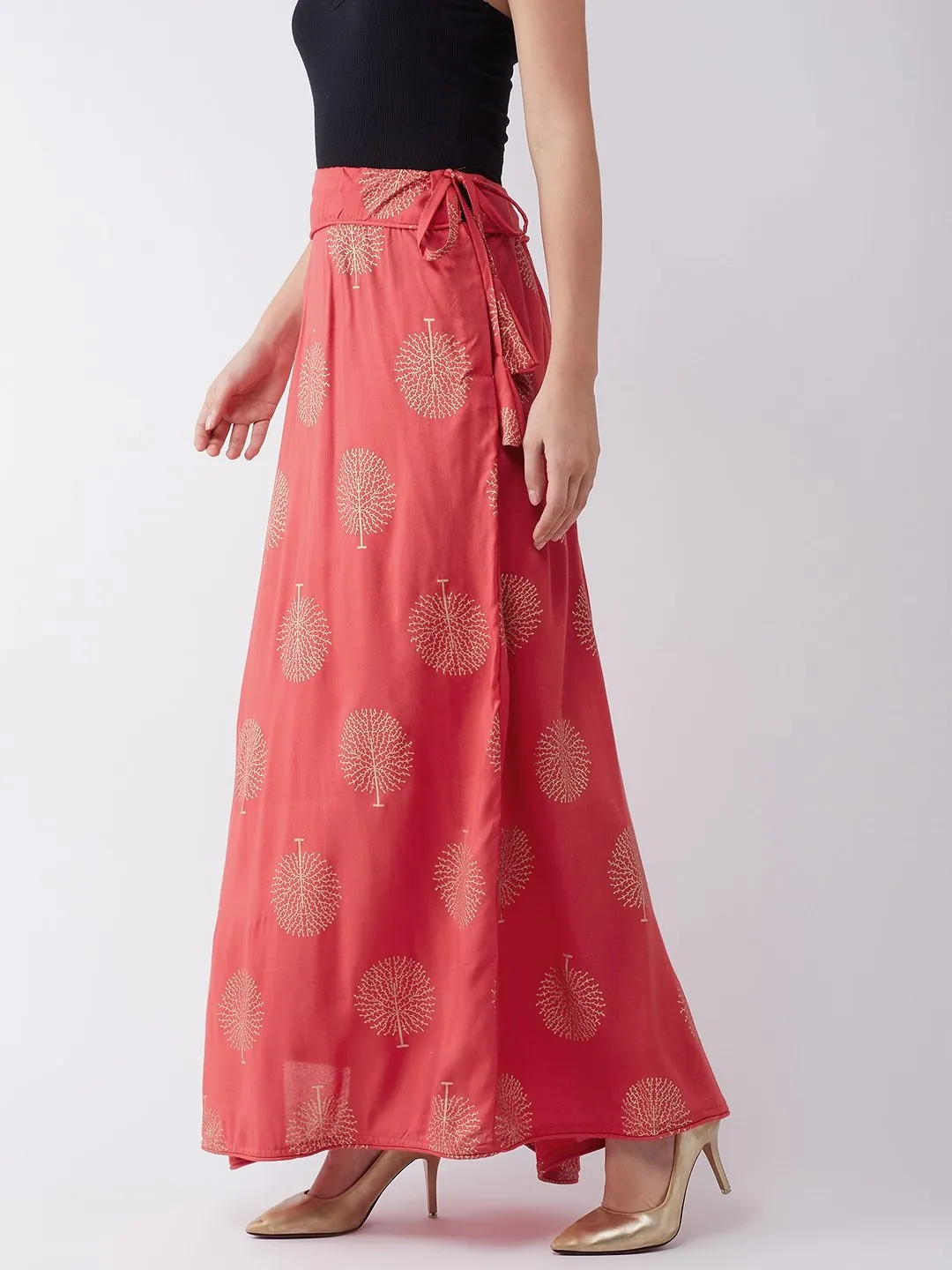 Red Gold Print Skirt