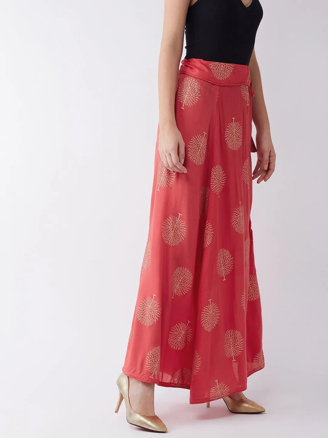 Red Gold Print Skirt