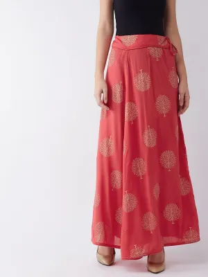 Red Gold Print Skirt