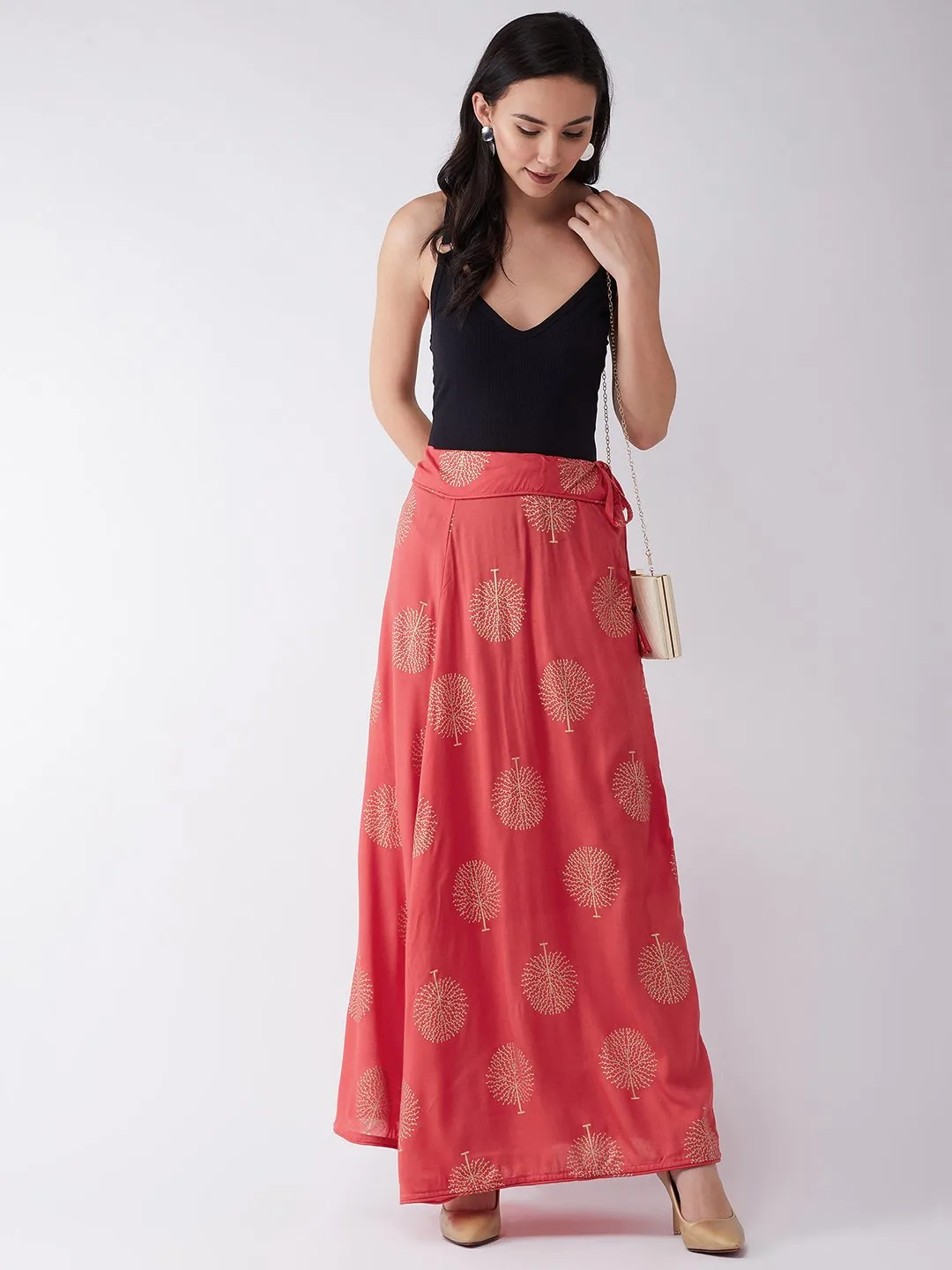 Red Gold Print Skirt