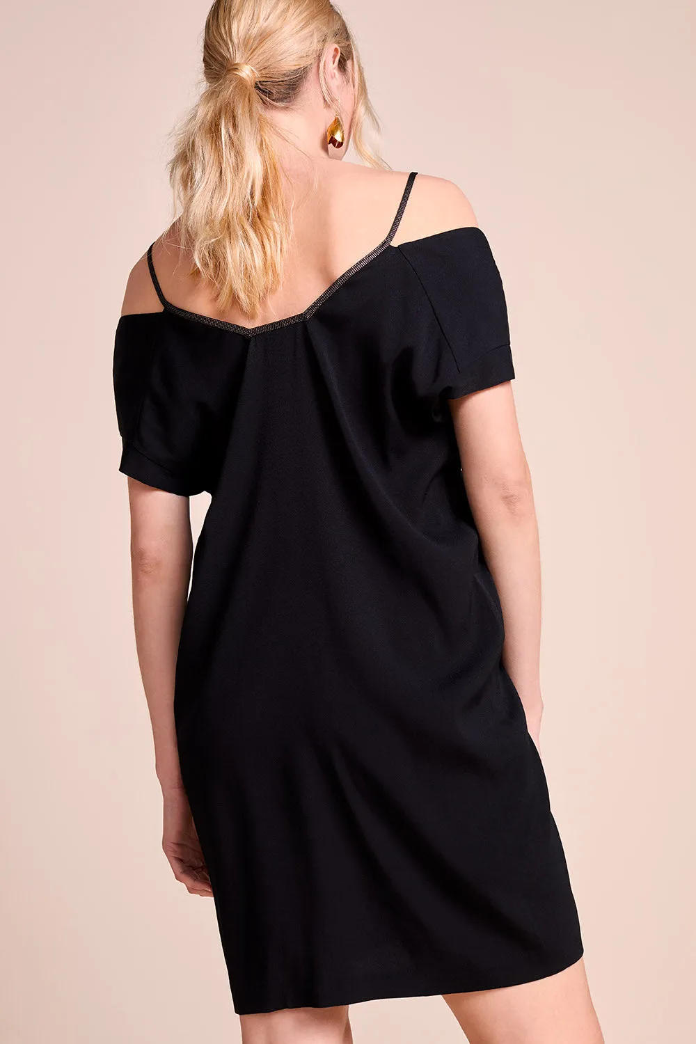 REIKA - Robe noire avec bretelles fantaisie