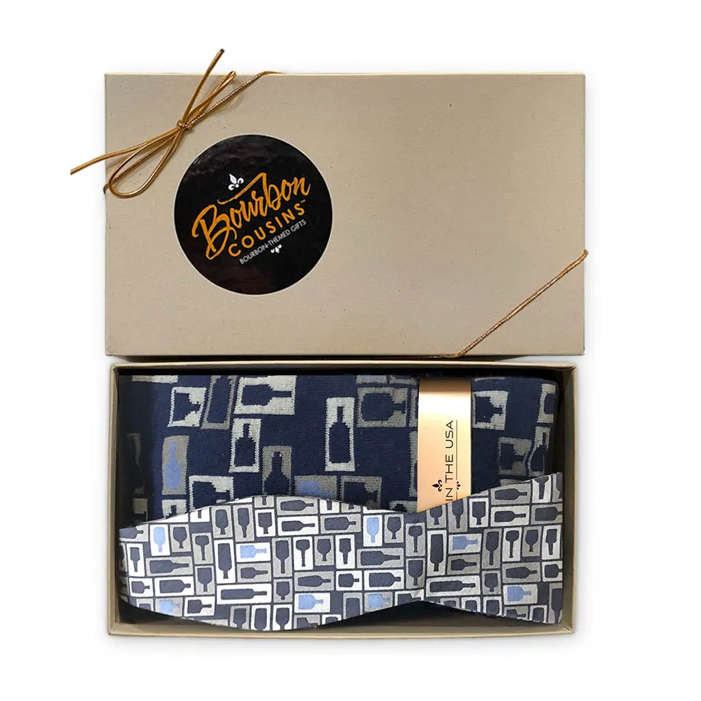 Retro Bourbon  Bow Tie   Sock Gift Set | Navy   Gray