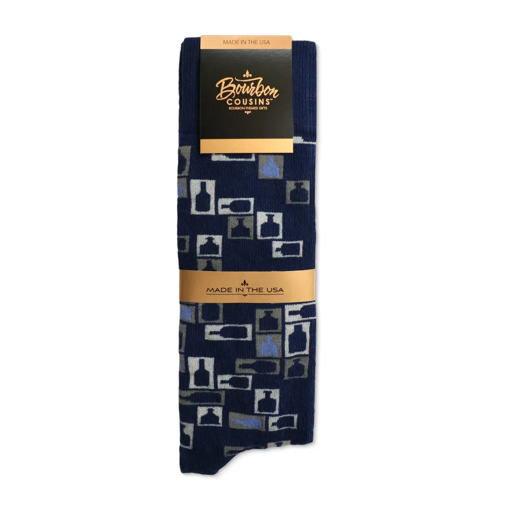 Retro Bourbon  Bow Tie   Sock Gift Set | Navy   Gray