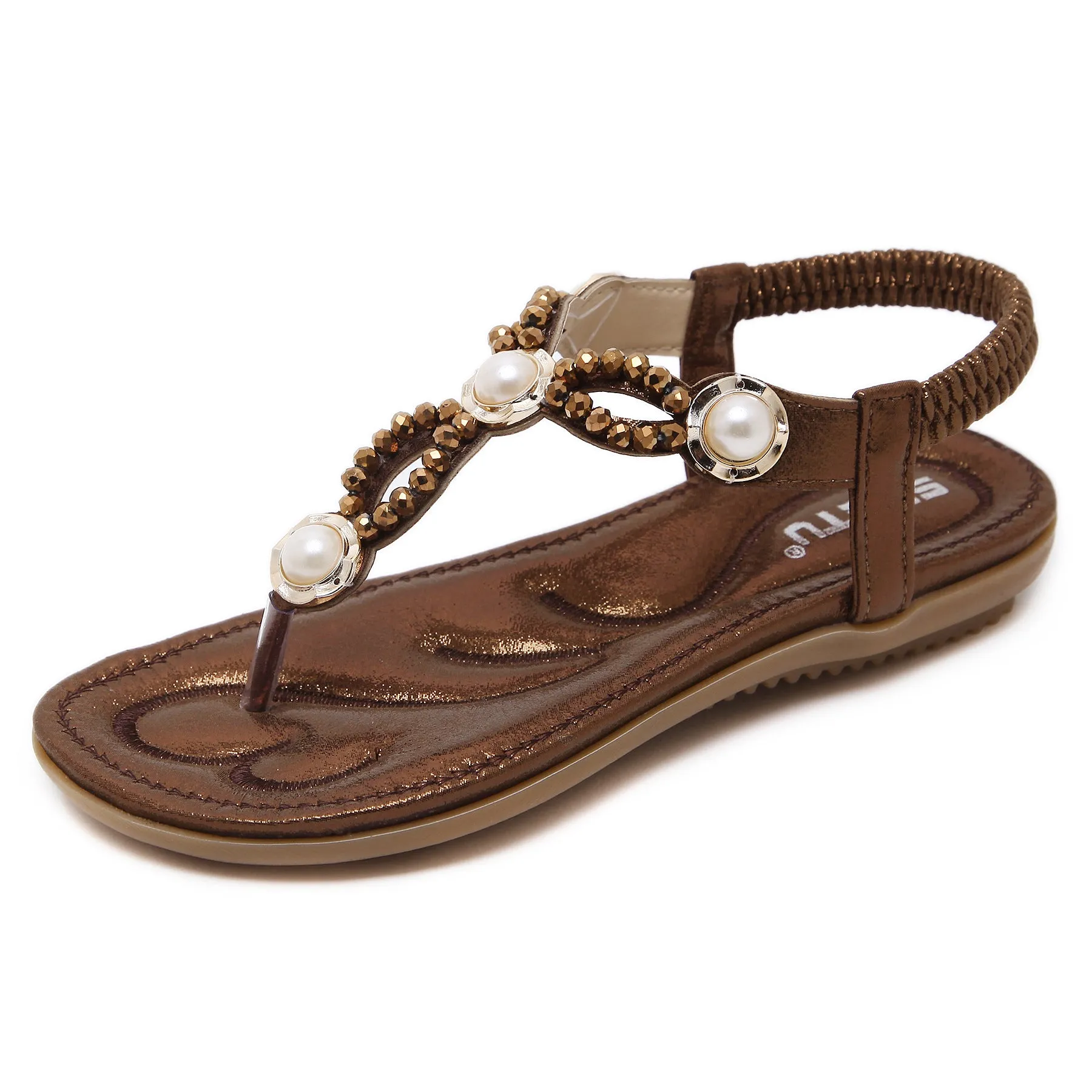 Rhinestone and Faux Pearl Strappy Ankle Sandals