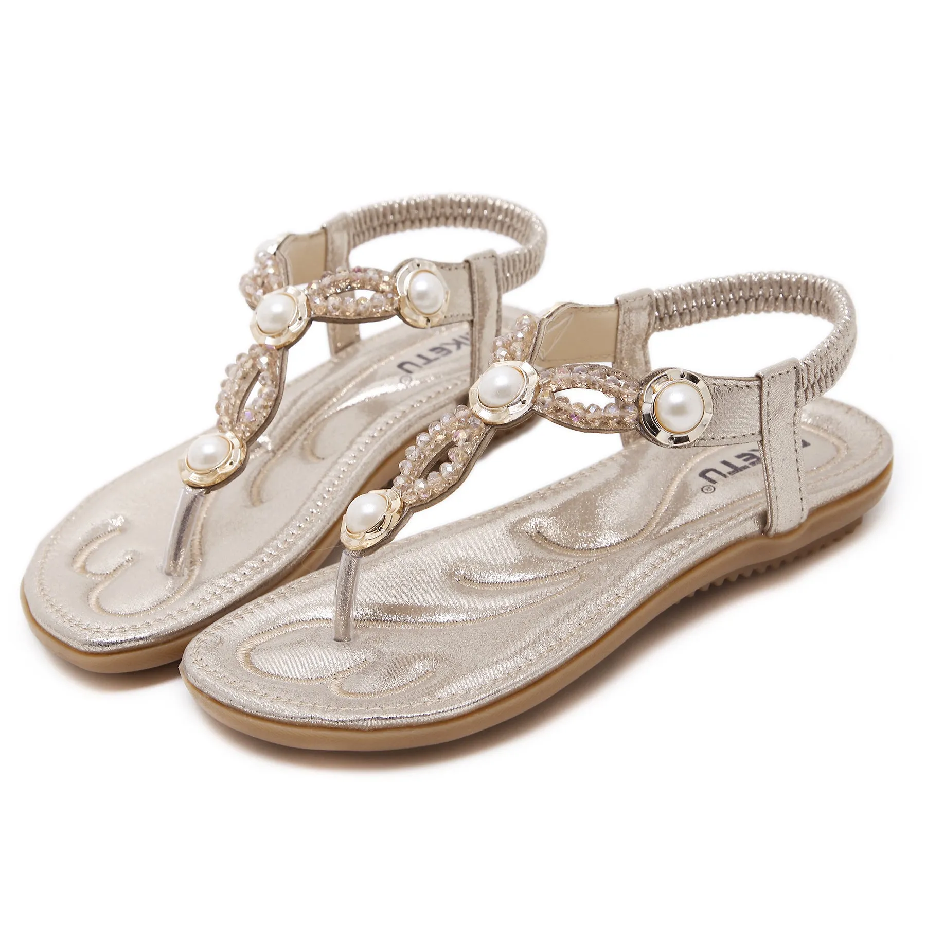 Rhinestone and Faux Pearl Strappy Ankle Sandals