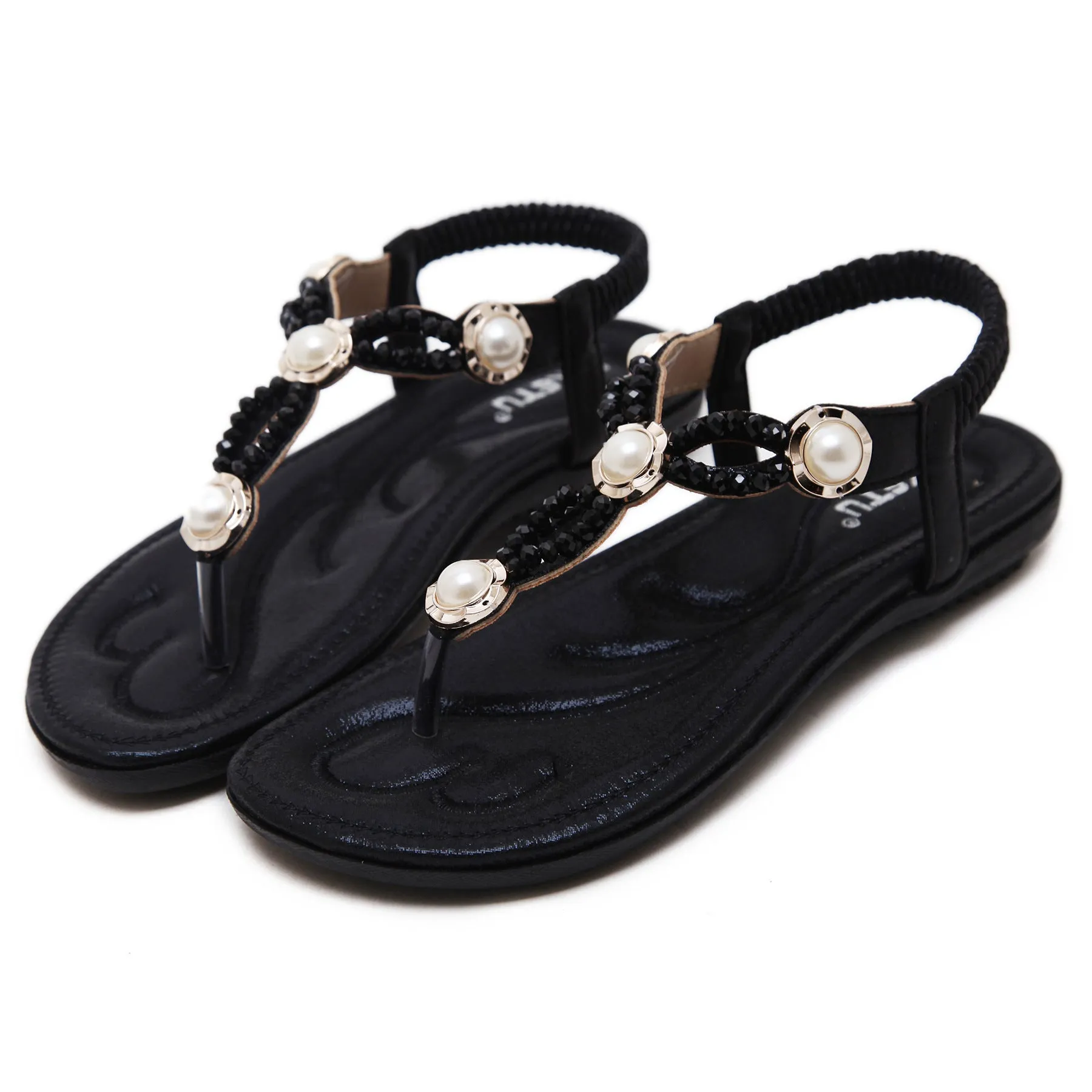 Rhinestone and Faux Pearl Strappy Ankle Sandals