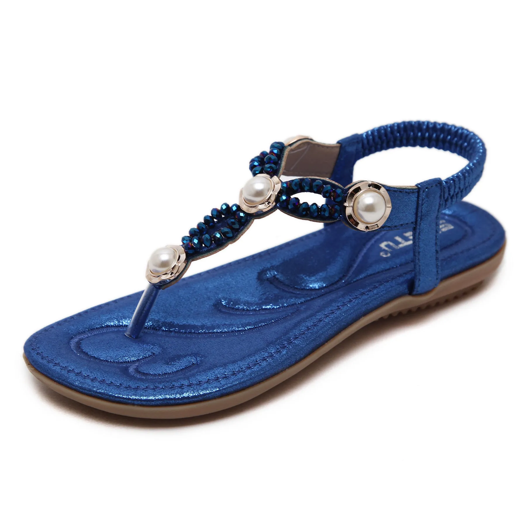 Rhinestone and Faux Pearl Strappy Ankle Sandals