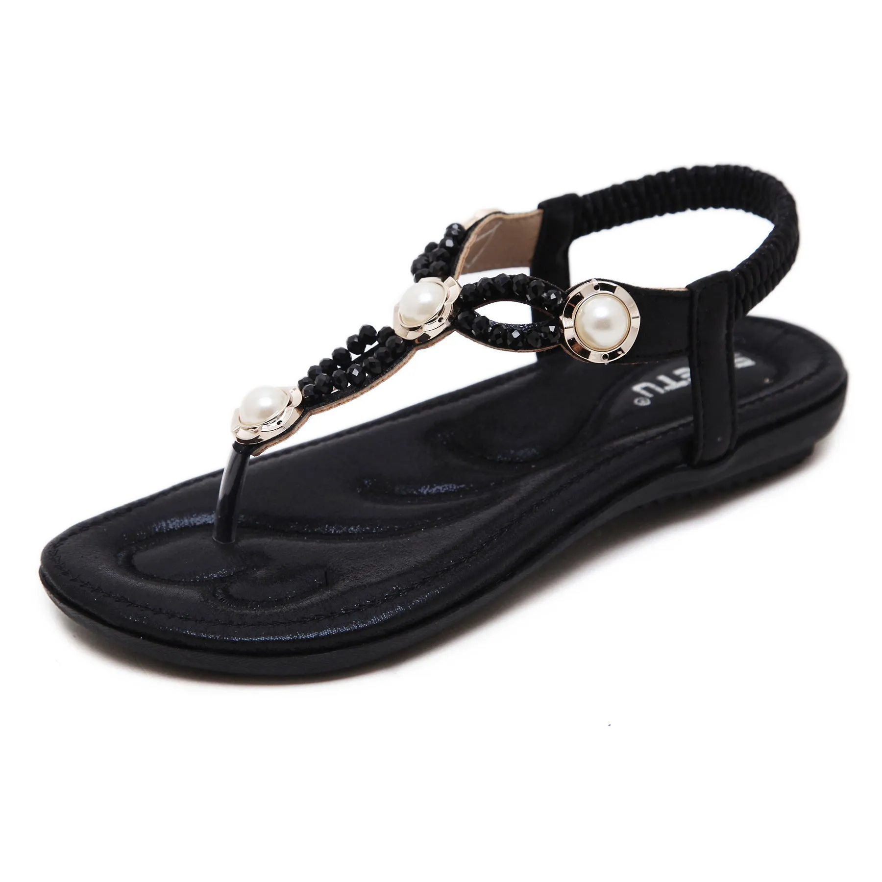 Rhinestone and Faux Pearl Strappy Ankle Sandals
