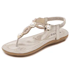 Rhinestone and Faux Pearl Strappy Ankle Sandals