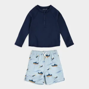 Ribbed Long-Sleeve Dress Blues & Submarine Rashguard Set
