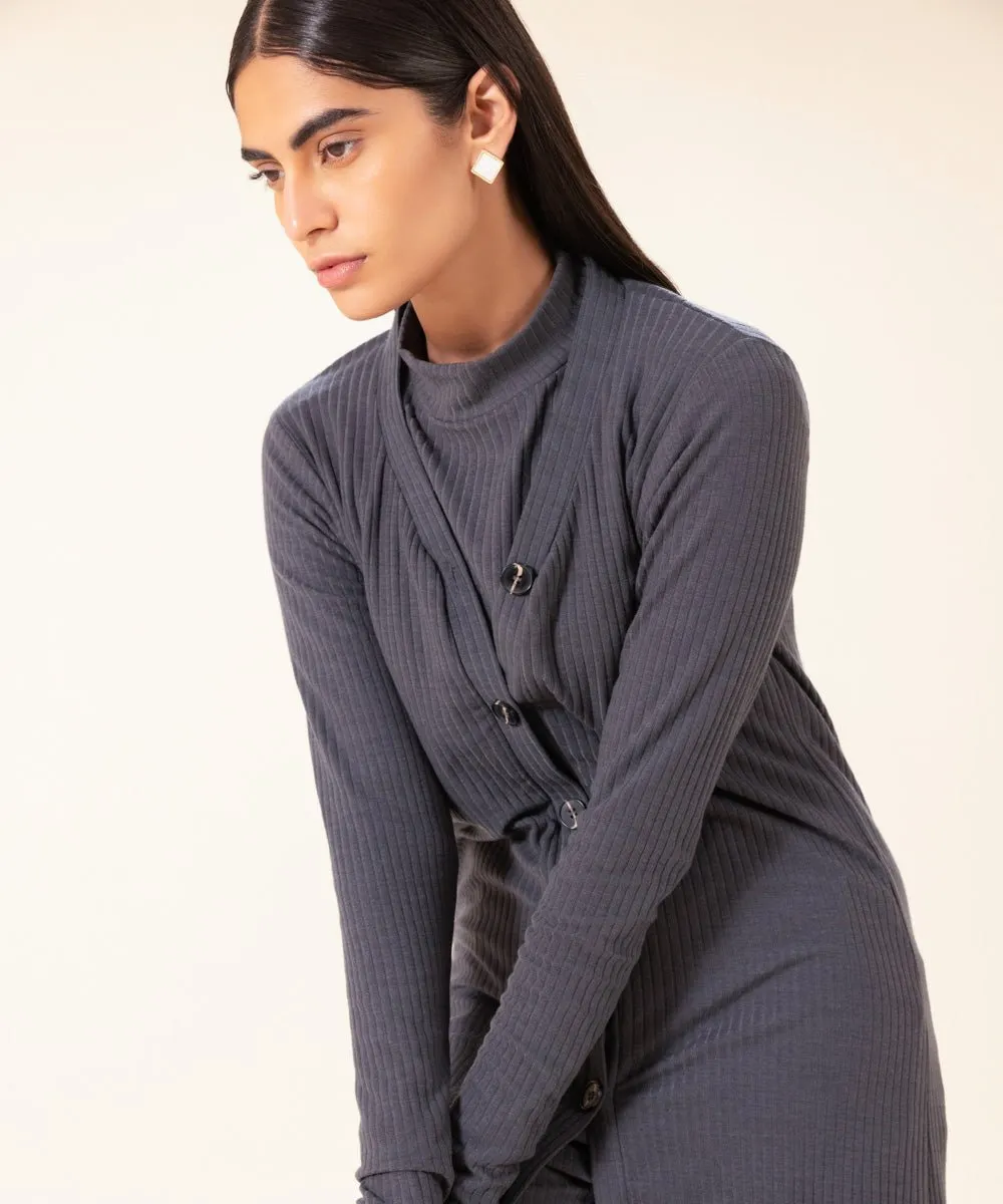 Ribbed Slim-Fit Cardigan With Buttons