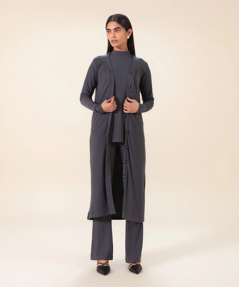 Ribbed Slim-Fit Cardigan With Buttons