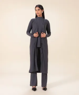 Ribbed Slim-Fit Cardigan With Buttons