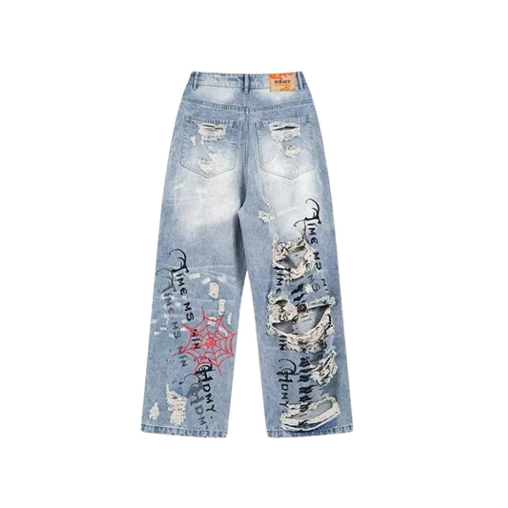Ripped Hand-Painted Spider Jeans
